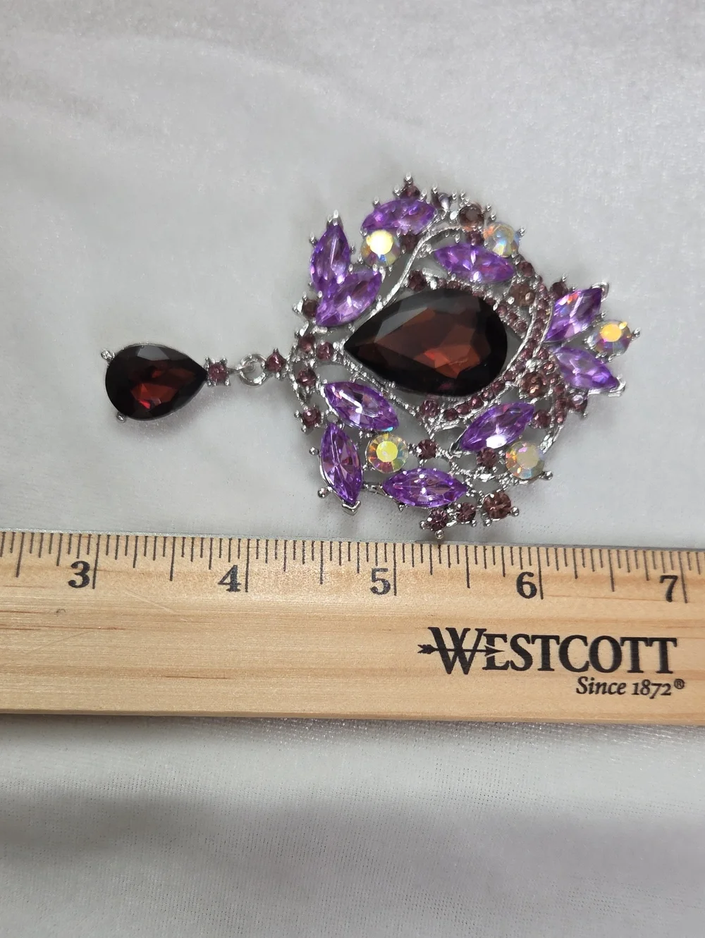 Women's Large Purple Elegant Crystal Brooch Retro Style Pin Rhinestones Dangle